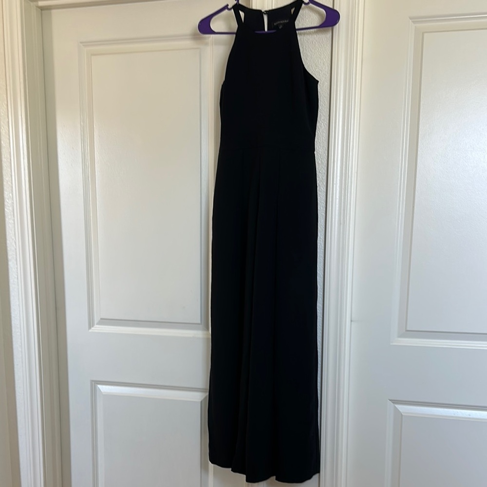 Banana‎ Republic Black Crepe Halter Top Jumpsuit Super Wide Leg Pockets 00P